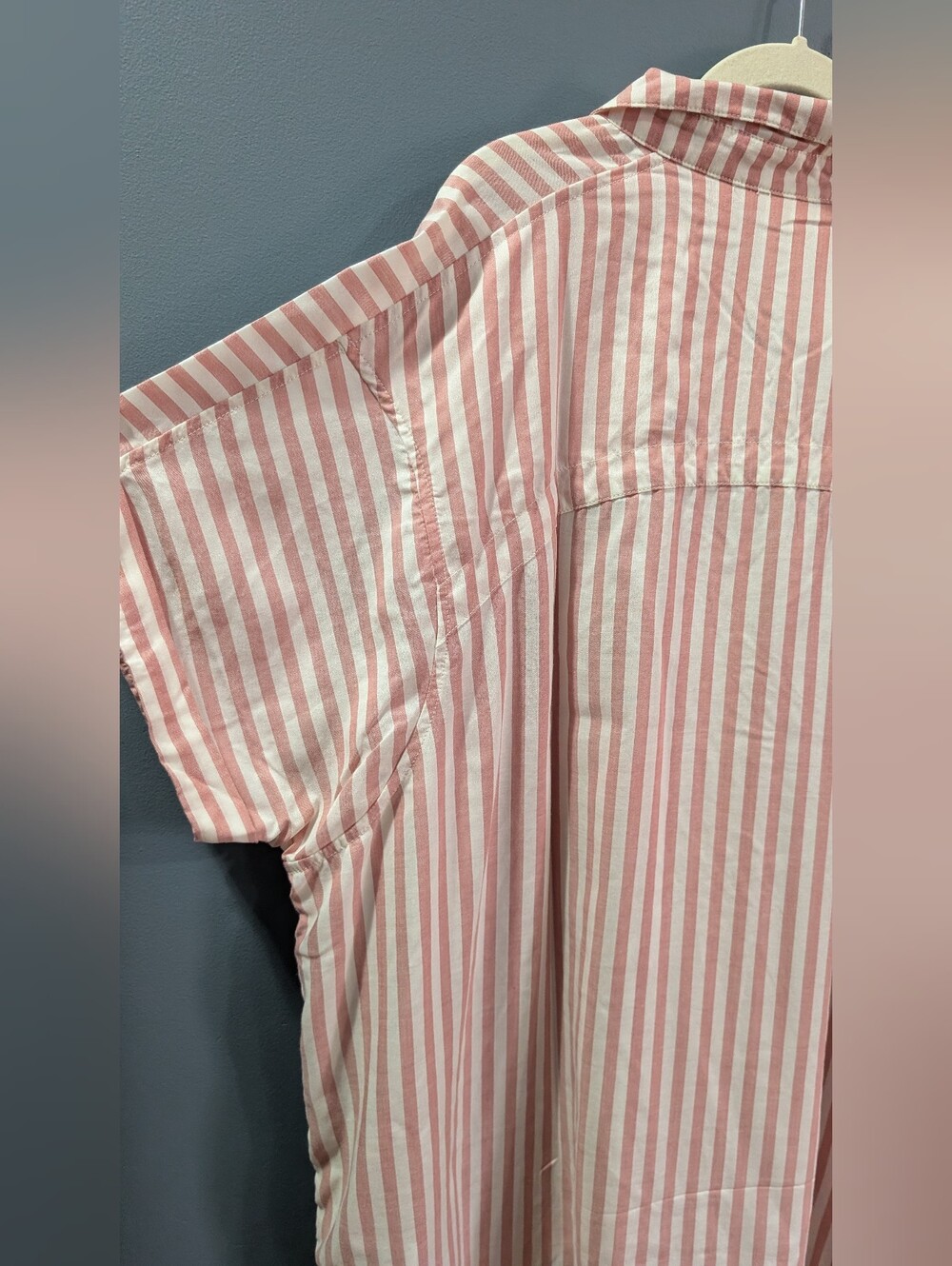 NEW L.L. Bean Women’s Pink and White Stripe Button-Up Short Sleeve Shirt 2x *R25 - Picture 9 of 10